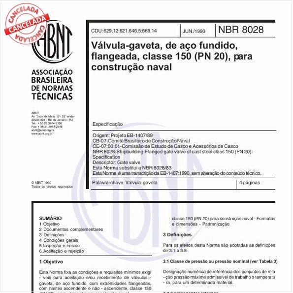 Válvula gaveta, de aço fundido, flangeada, classe 150 (PN 20), para construção naval