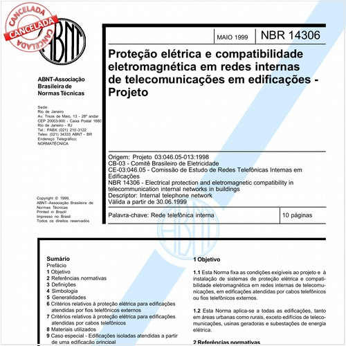 Proteção elétrica e compatibilidade eletromagnética em redes internas de telecomunicações em edificações - Projeto