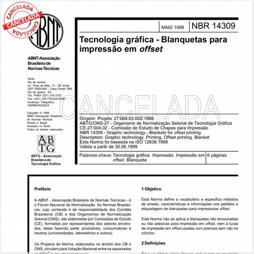 Tecnologia gráfica - Blanquetas para impressão em offset