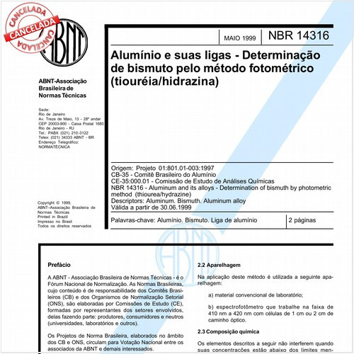Alumínio e suas ligas - Determinação de bismuto pelo método fotométrico (tiouréia/hidrazina) 