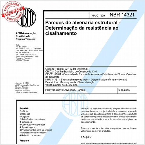 Paredes de alvenaria estrutural - Determinação da resistência ao cisalhamento