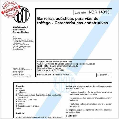 Barreiras acústicas para vias de tráfego - Características construtivas