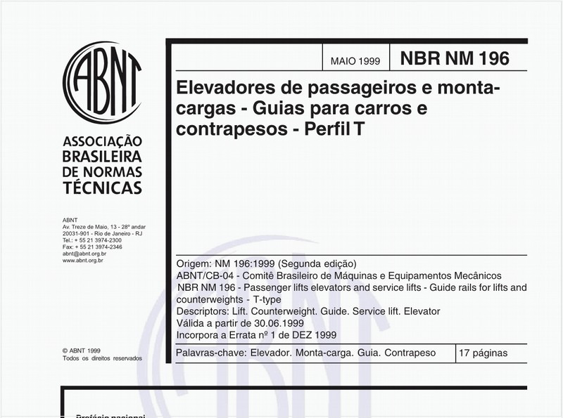 Elevadores de passageiros e monta-cargas - Guias para carros e contrapesos - Perfil T