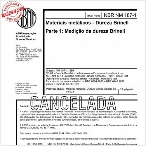 Materiais metálicos - Dureza Brinell - Parte 1: Medição da dureza Brinell