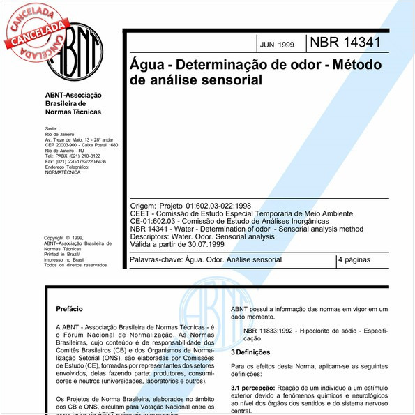 Água - Determinação de odor - Método de análise sensorial