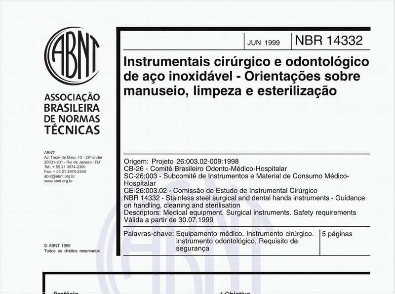 Instrumentais cirúrgico e odontológico de aço inoxidável - Orientações sobre manuseio, limpeza e esterilização
