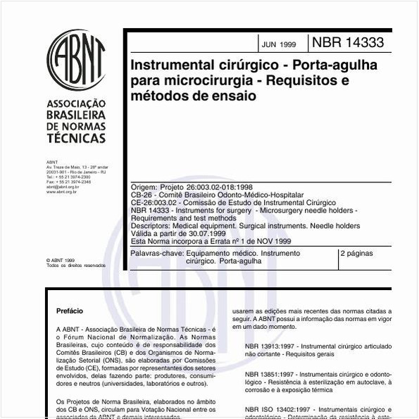Instrumental cirúrgico - Porta-agulha para microcirurgia - Requisitos e métodos de ensaio