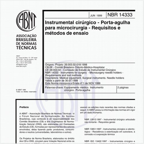 Instrumental cirúrgico - Porta-agulha para microcirurgia - Requisitos e métodos de ensaio