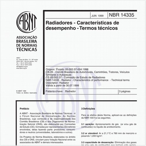 Radiadores - Características de desempenho - Termos técnicos