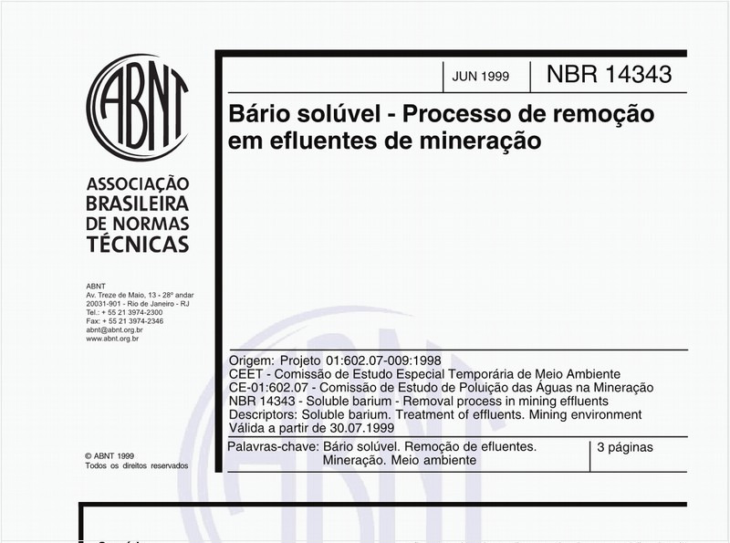 Bário solúvel - Processo de remoção em efluentes de mineração