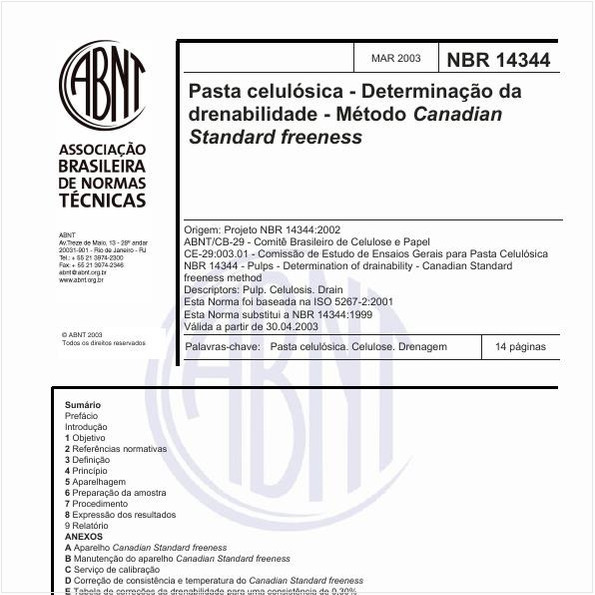 Pasta celulósica - Determinação da drenabilidade - Método Canadian Standard freeness