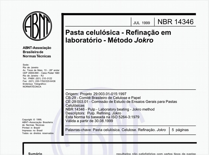 Pasta celulósica - Refinação em laboratório - Método Jokro