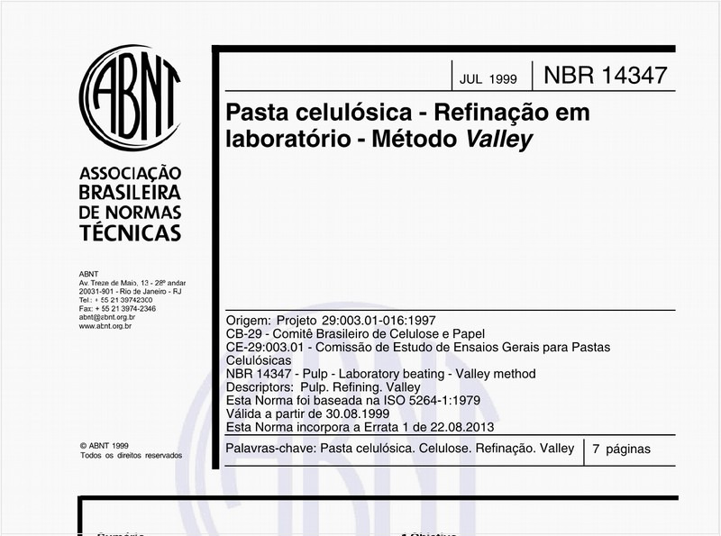 Pasta celulósica - Refinação em laboratório - Método Valley