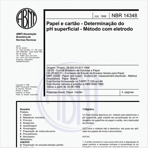 Papel e cartão - Determinação do pH superficial - Método com eletrodo