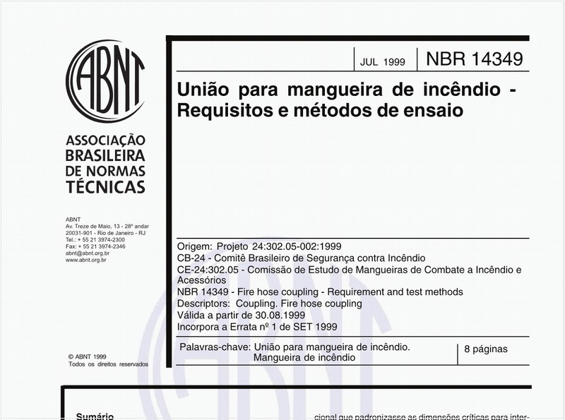 União para mangueira de incêndio - Requisitos e métodos de ensaio