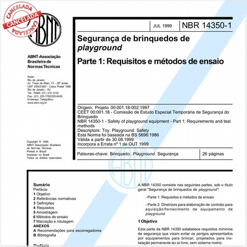 Segurança de brinquedos de playground - Parte 1: Requisitos e métodos de ensaio