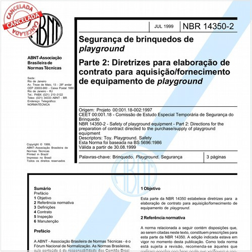 Segurança de brinquedos de playground - Parte 2: Diretrizes para elaboração de contrato para aquisição/fornecimento de equipamento de playground