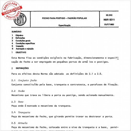 Fecho para postigo - Padrão popular