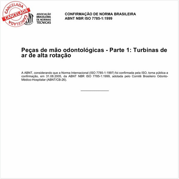 Peças de mão odontológicas - Parte 1: Turbinas de ar de alta rotação