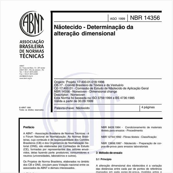 Nãotecido - Determinação da alteração dimensional