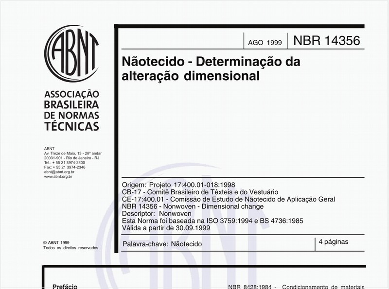 Nãotecido - Determinação da alteração dimensional