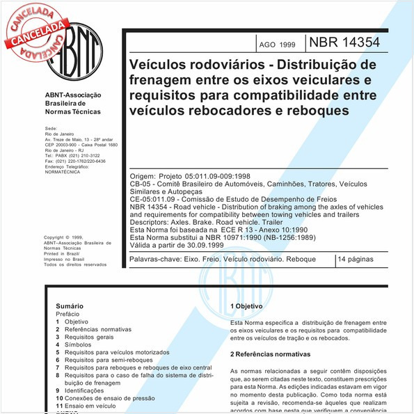 Veículos rodoviários - Distrituição de frenagem entre os eixos veiculares e requisitos para compatibilidade entre veículos rebocadores e reboques