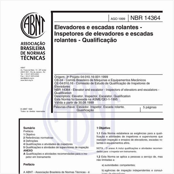 Elevadores e escadas rolantes - Inspetores de elevadores e escadas rolantes - Qualificação
