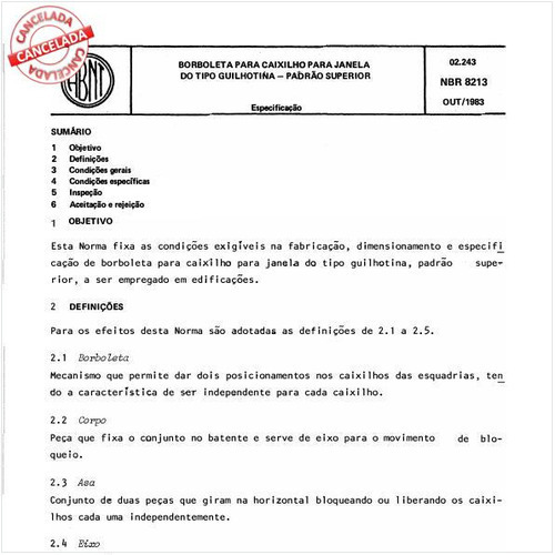 Borboleta para caixilho para janela do tipo guilhotina - Padrão superior