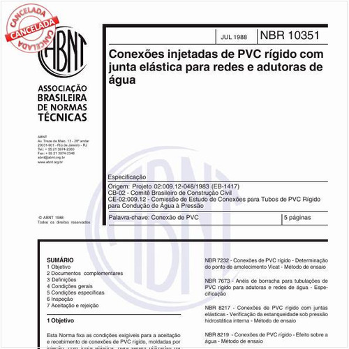 Conexões injetadas de PVC rígido com junta elástica para redes e adutoras de água - Especificação