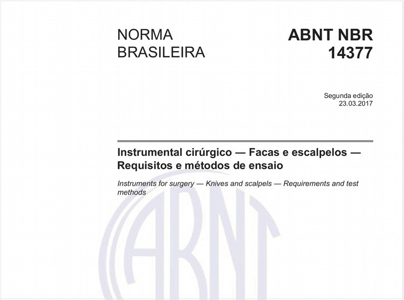 Instrumental cirúrgico - Facas e escalpelos - Requisitos e métodos de ensaio