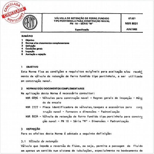 Válvula de retenção de ferro fundido tipo portinhola para construção naval - PN 10 - Série "M"