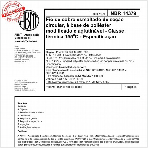 Fio de cobre esmaltado de seção circular, à base de poliéster modificado e aglutinável - Classe térmica 155ºC - Especificação