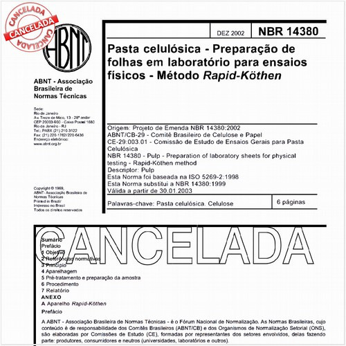 Pasta celulósica - Preparação de folhas em laboratório para ensaios físicos - Método Rapid-Köthen