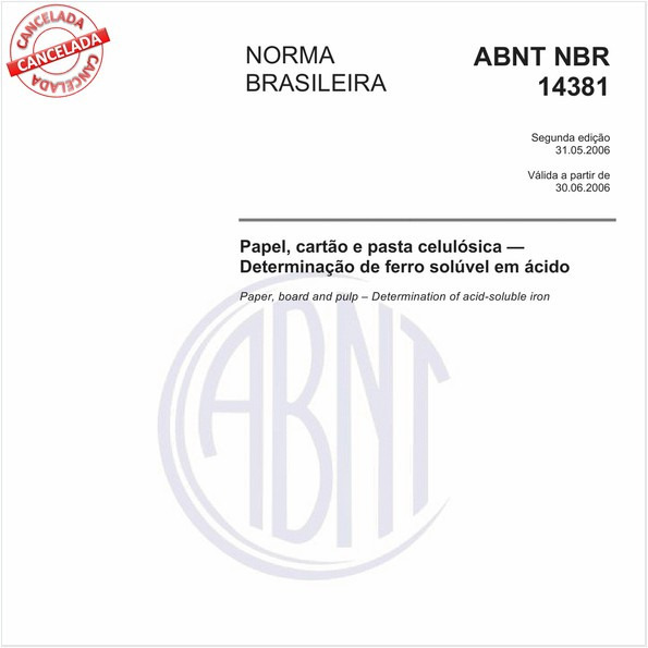 Papel, cartão e pasta celulósica - Determinação de ferro solúvel em ácido