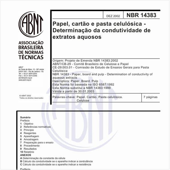 Papel, cartão e pasta celulósica - Determinação da condutividade de extratos aquosos