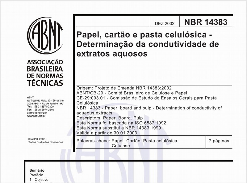 Papel, cartão e pasta celulósica - Determinação da condutividade de extratos aquosos