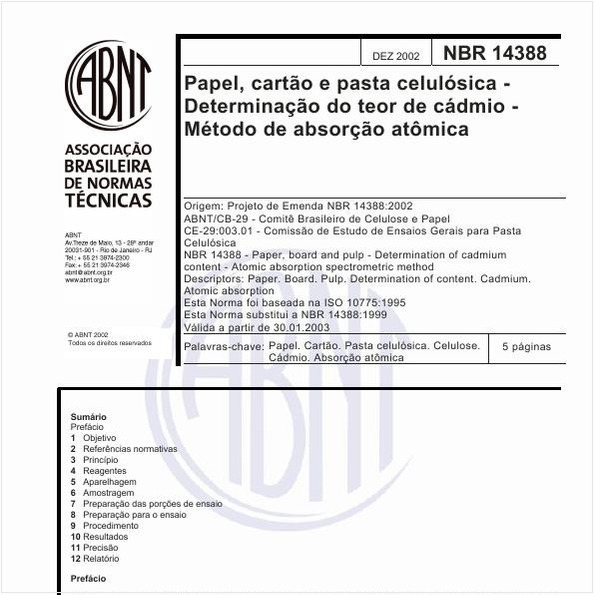 Papel, cartão e pasta celulósica - Determinação do teor de cádmio - Método de absorção atômica
