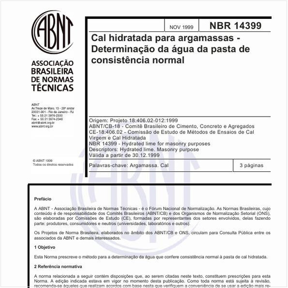Cal hidratada para argamassas - Determinação da água da pasta de consistência normal