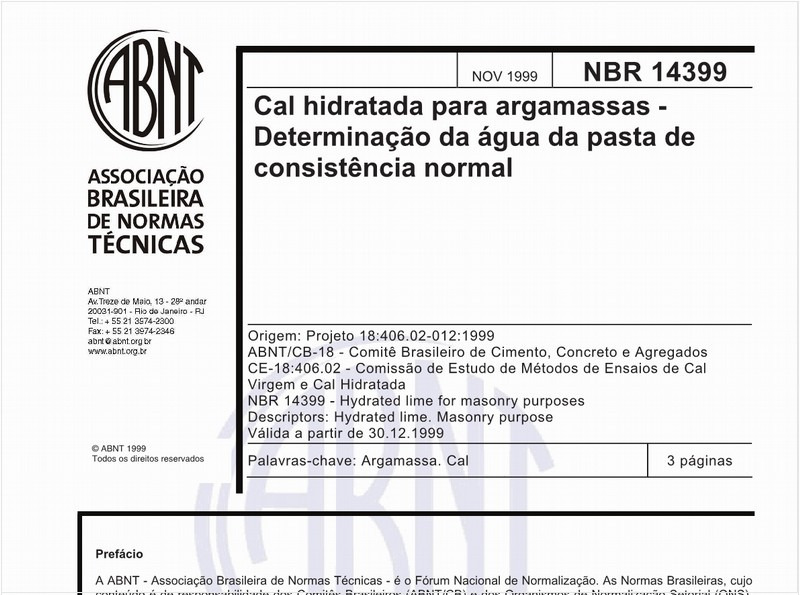 Cal hidratada para argamassas - Determinação da água da pasta de consistência normal