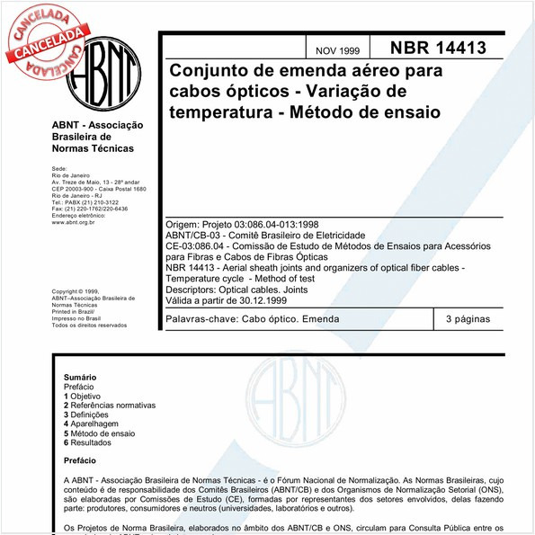 Conjunto de emenda aéreo para cabos ópticos - Variação de temperatura - Método de ensaio