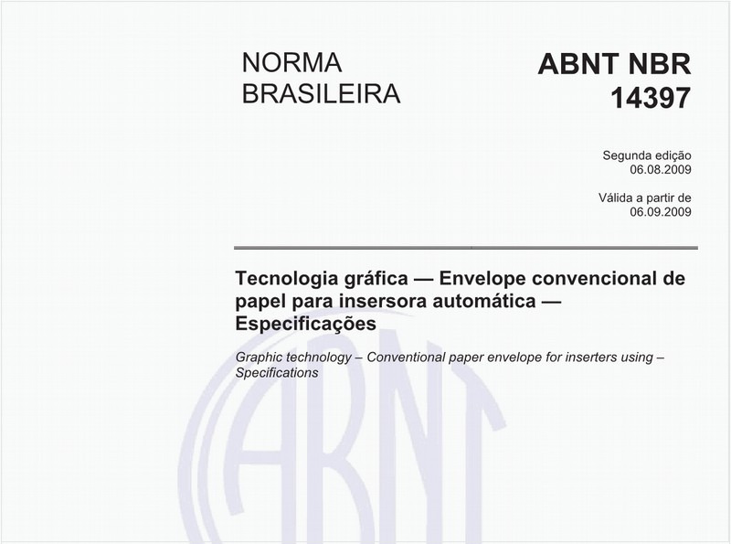 Tecnologia gráfica - Envelope convencional de papel para insersora automática - Especificações