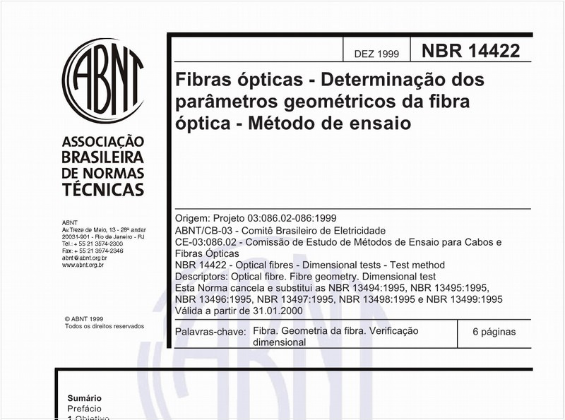 Fibras ópticas - Determinação dos parâmetros geométricos da fibra óptica - Método de ensaio