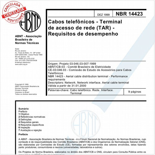 Cabos telefônicos - Terminal de acesso de rede (TAR) - Requisitos de desempenho