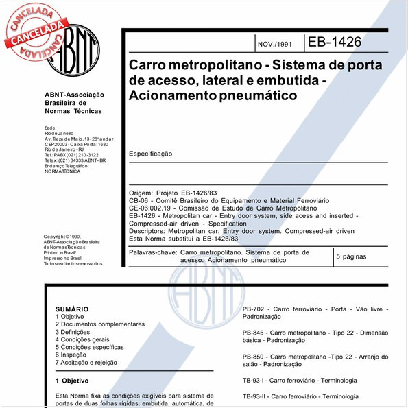 Carro metropolitano - Sistema de porta de acesso, lateral e embutida - Acionamento pneumático