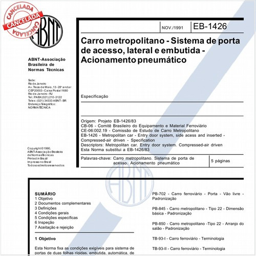 Carro metropolitano - Sistema de porta de acesso, lateral e embutida - Acionamento pneumático