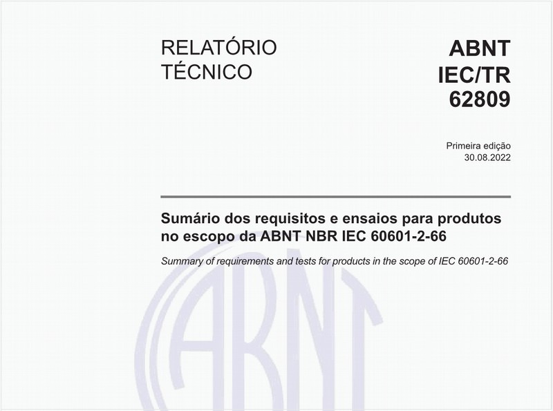 Sumário dos requisitos e ensaios para produtos no escopo da ABNT NBR IEC 60601-2-66