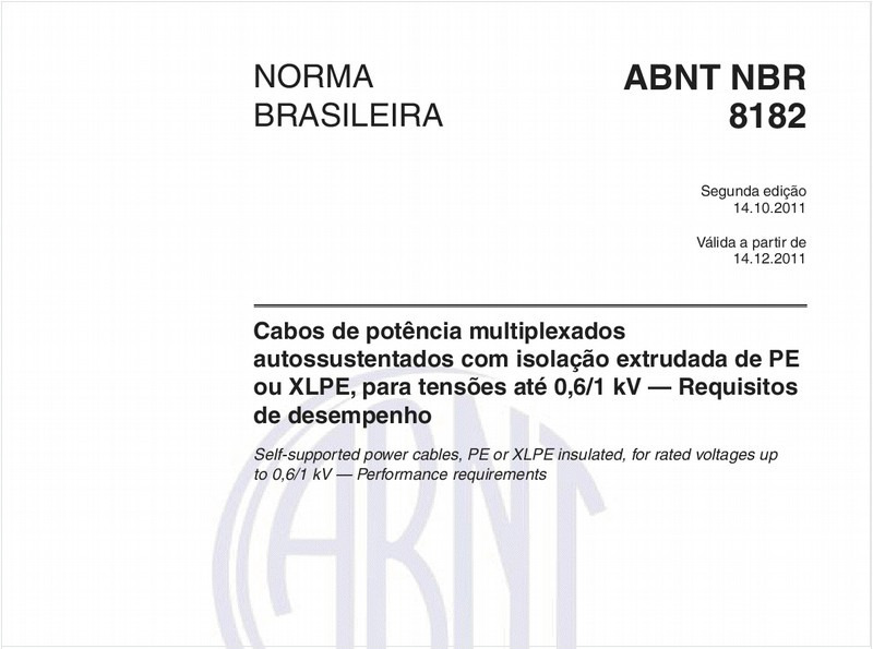 Cabos de potência multiplexados autossustentados com isolação extrudada de PE ou XLPE, para tensões até 0,6/1 kV — Requisitos de desempenho