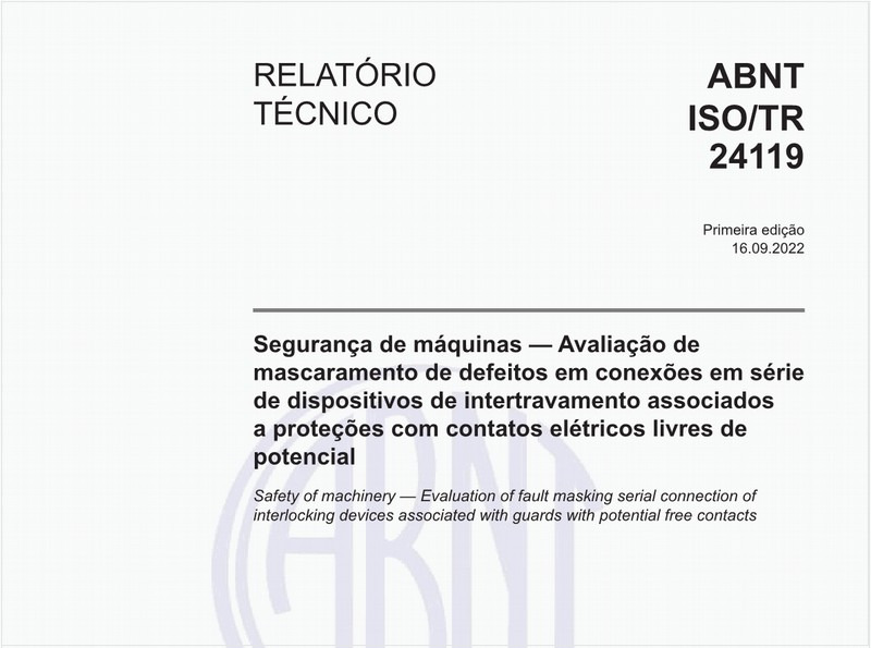 Segurança de máquinas - Avaliação de mascaramento de defeitos em conexões em série de dispositivos de intertravamento associados a proteções com contatos elétricos livres de potencial