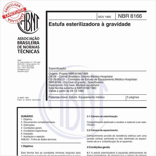 Estufa esterilizadora à gravidade - Especificação