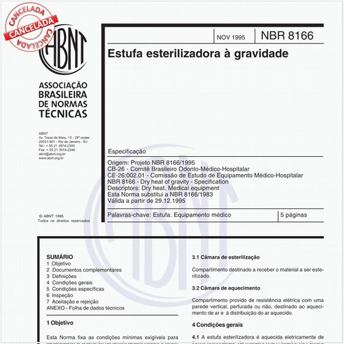 Estufa esterilizadora à gravidade - Especificação